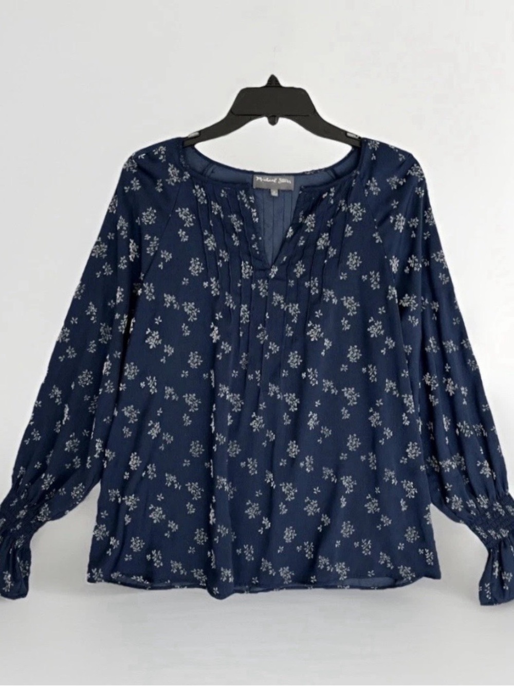 Michael Stars Womens Top Blue Gray Floral Long Sleeve Office Casual Size Medium